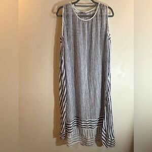 ANGELA MARA Sz XL Dress Beach Cover High Low Striped Sheer Flowy Fresh Maxi